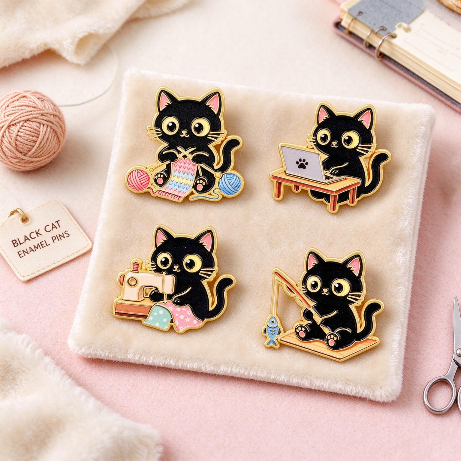 4pcs Kawaii Working Black Cat  - огляд і ціна Kawaii Tech Accessories